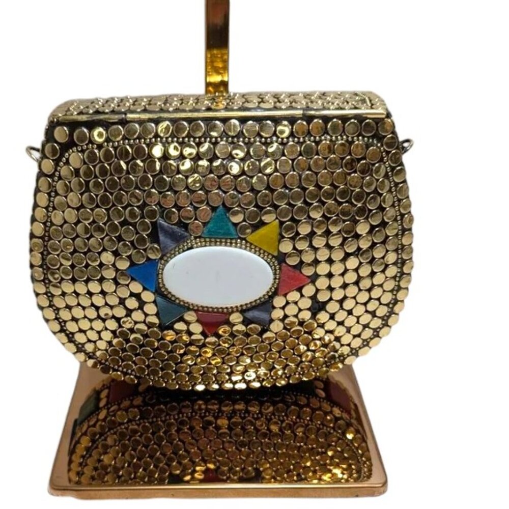 RAMLA Gold Mosaic Studded Metal Colorful Stone Mini Crossbody NWOT - Picture 3 of 5